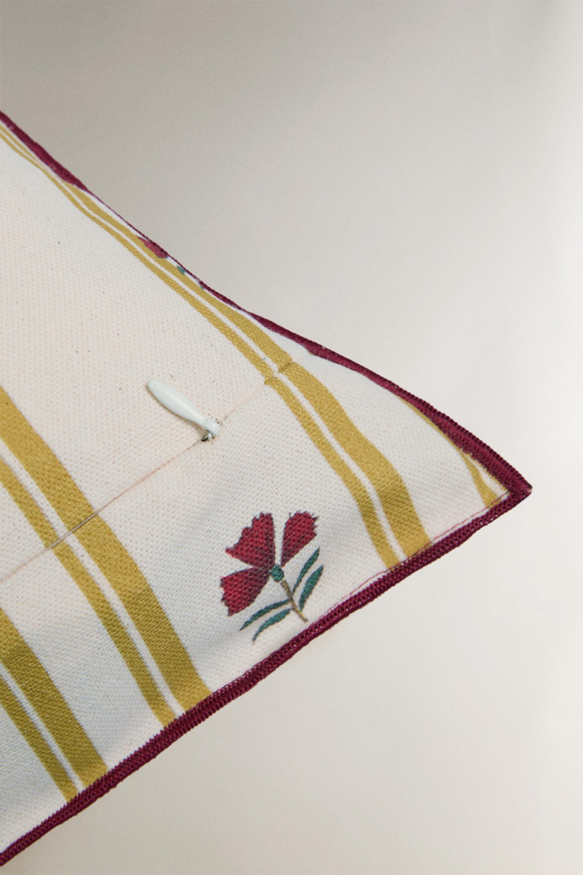STRIPED AND FLORAL THROW PILLOW COVER